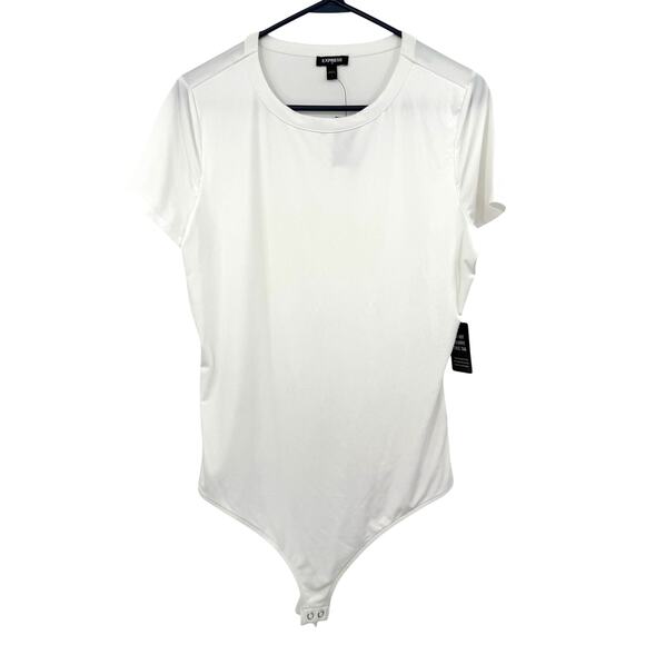 Express Size Large Short Sleeve Bodysuit White New NWT Thong One Piece Layering - Picture 1 of 6